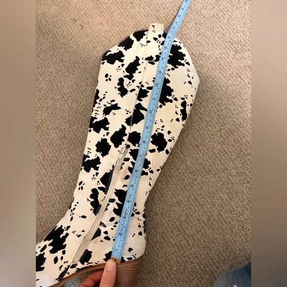 Altar'd State Black and White cow Patterned Heeled tall Boots - Picture 3 of 9